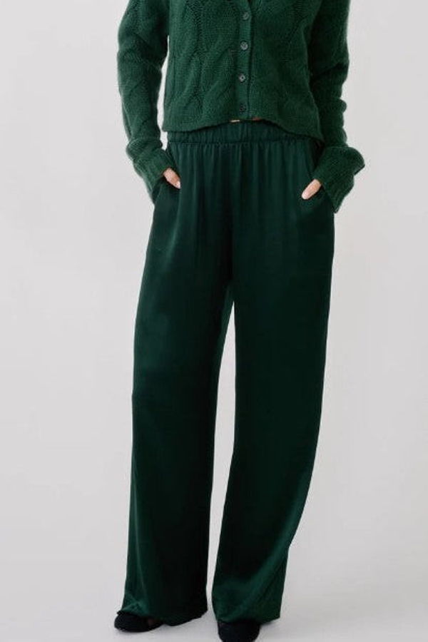 SABLYN Brynn High Rise Pull On Wide Leg Pant - Hunter Green