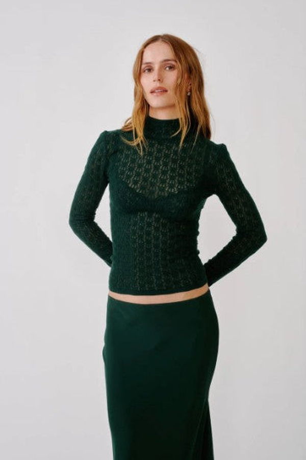 SABLYN Rhea Long Sleeve Mock Neck Top - Hunter Green