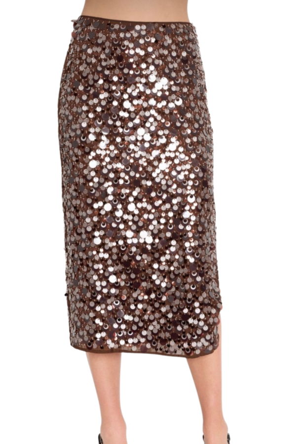Milly Roxanne Paillette Midi Skirt - Brown
