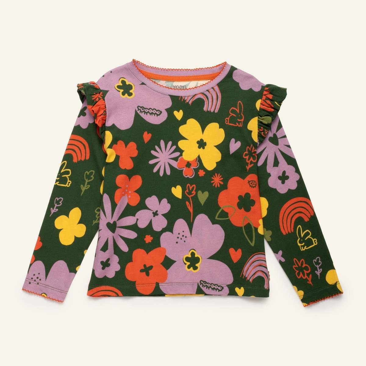 KIDS Mon Coeur Wildflower Ruffle Long Sleeve T-Shirt - Green Pastures/Multi - Image 2 of 8