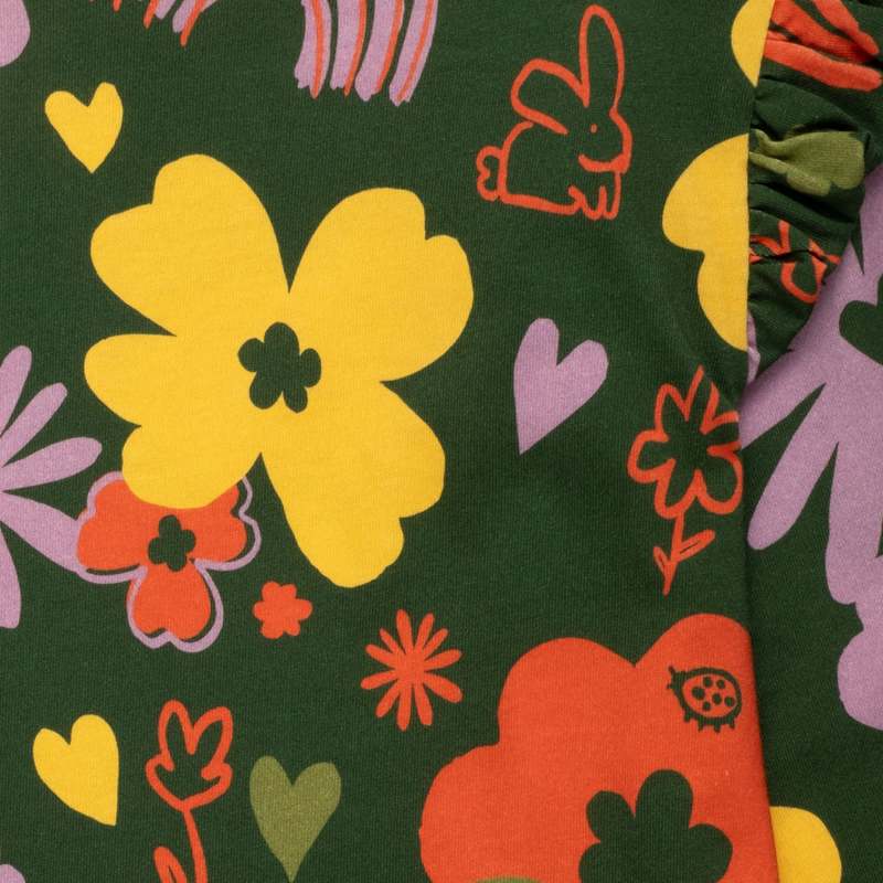 KIDS Mon Coeur Wildflower Ruffle Long Sleeve T-Shirt - Green Pastures/Multi