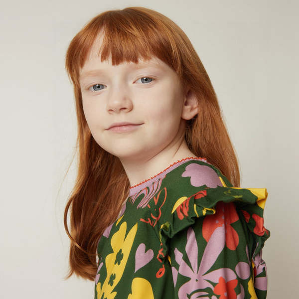 KIDS Mon Coeur Wildflower Ruffle Long Sleeve T-Shirt - Green Pastures/Multi