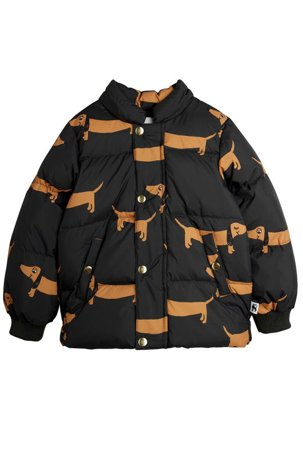 KIDS Mini Rodini Child Hooded Puffer Jacket Dog Print - Black
