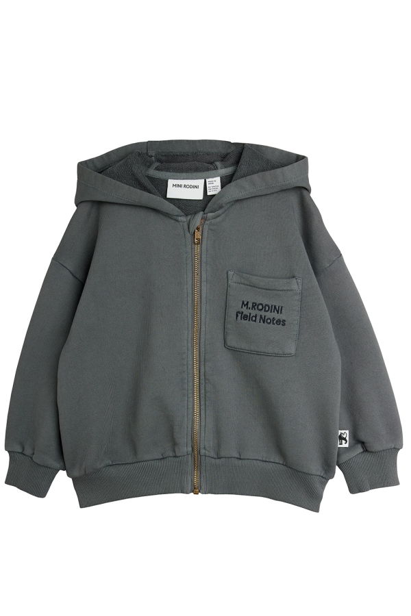 KIDS Mini Rodini Hooded Sweatshirt Field Notes Pocket - Gray