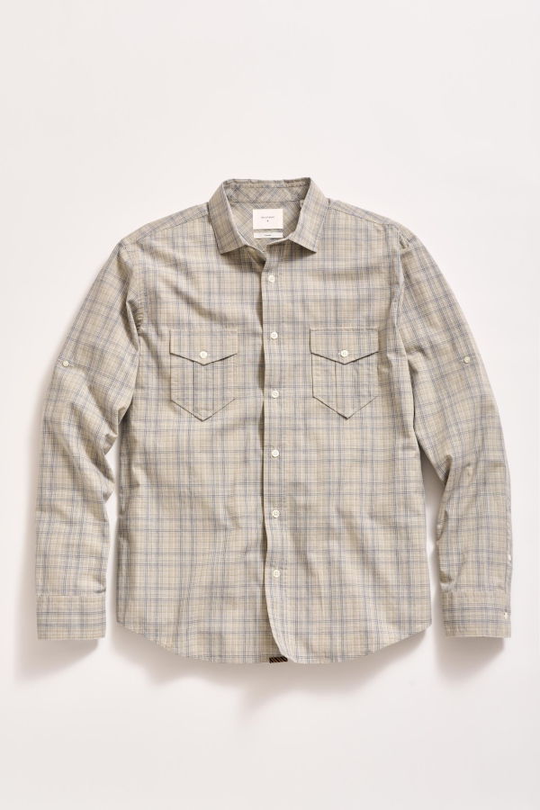 Billy Reid Melange Plaid Scout Shirt - Highway Grey