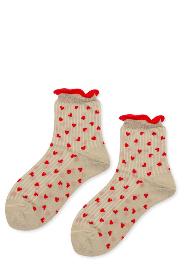 Hansel from Basel Spiffy Hearts Short Crew Socks - Ecru