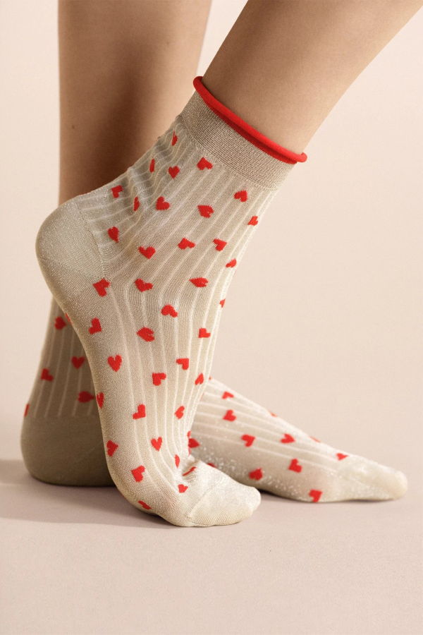 Hansel from Basel Spiffy Hearts Short Crew Socks - Ecru