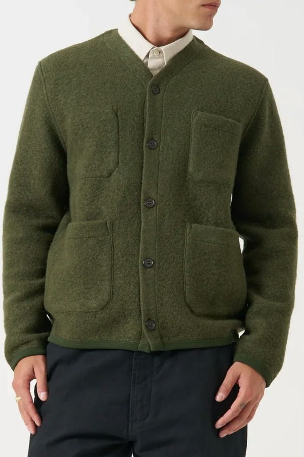 Universal Works Wool Fleece Cardigan - Olive