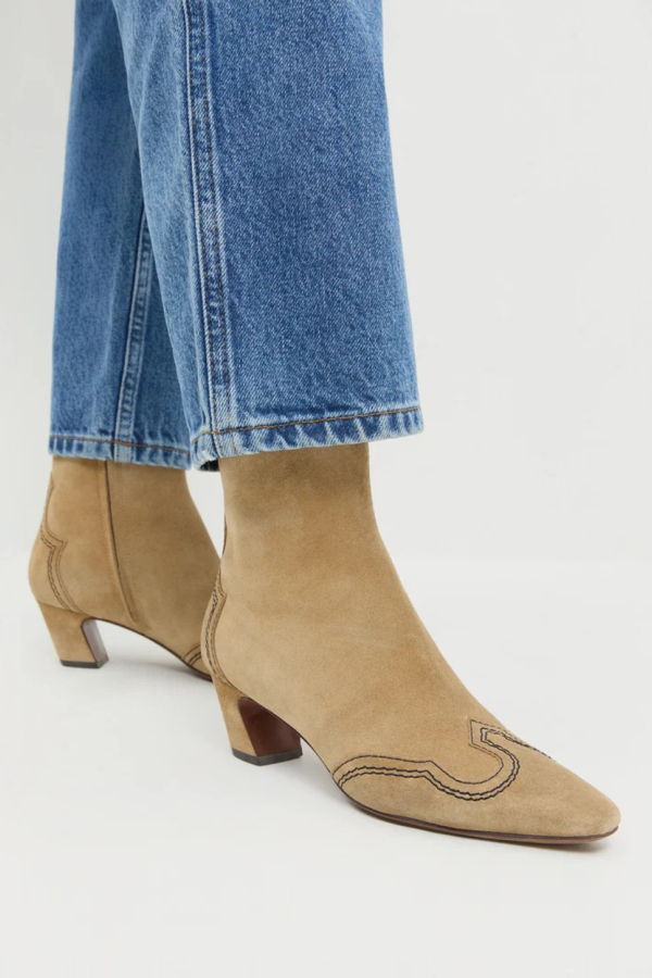Loeffler Randall Aspen Embroidered Kicked Heel Ankle Boot - Sand/Black