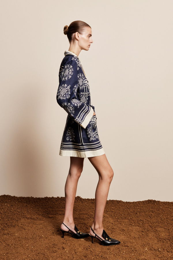 ALÉMAIS Banderra Belted Printed Linen Mini Dress