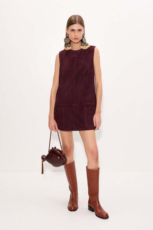 Simon Miller Delphine Suede Mini Dress - Bordeaux