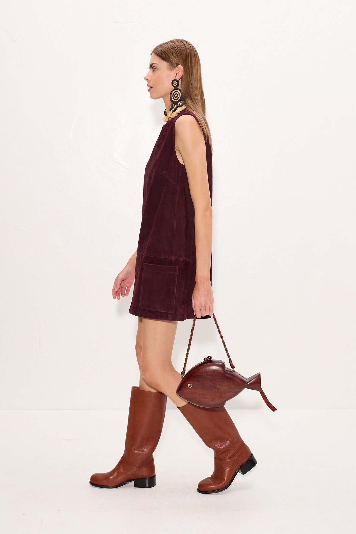 Simon Miller Delphine Suede Mini Dress - Bordeaux - Image 3 of 4
