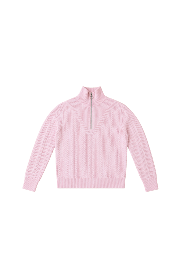ELLIOTT LAUREN Cable Knit Quarter Zip Sweater - Pink