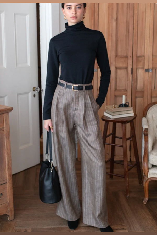 Emerson Fry Atelier Pleated Pant - Chamoise Pinstripe Linen