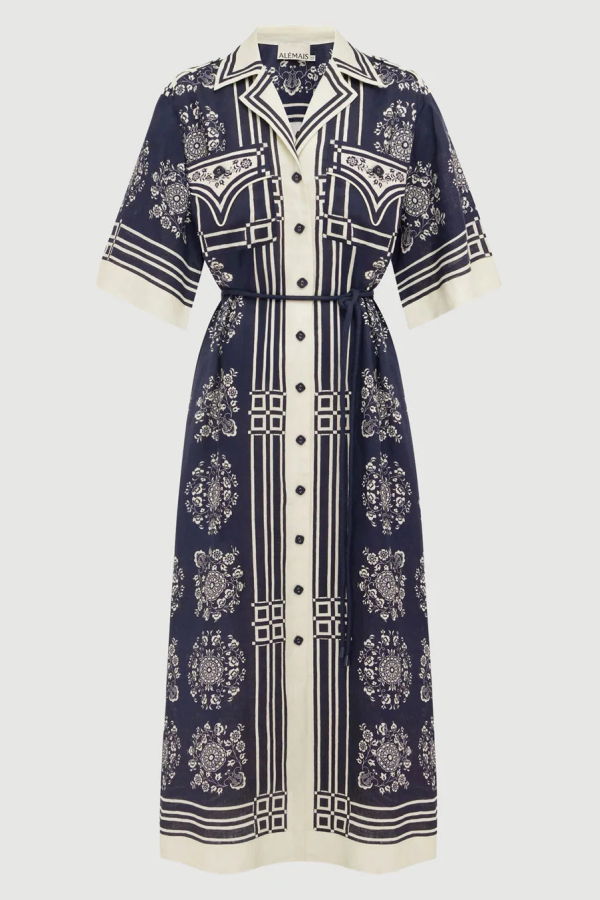ALÉMAIS Banderra Linen Shirtdress - Blue
