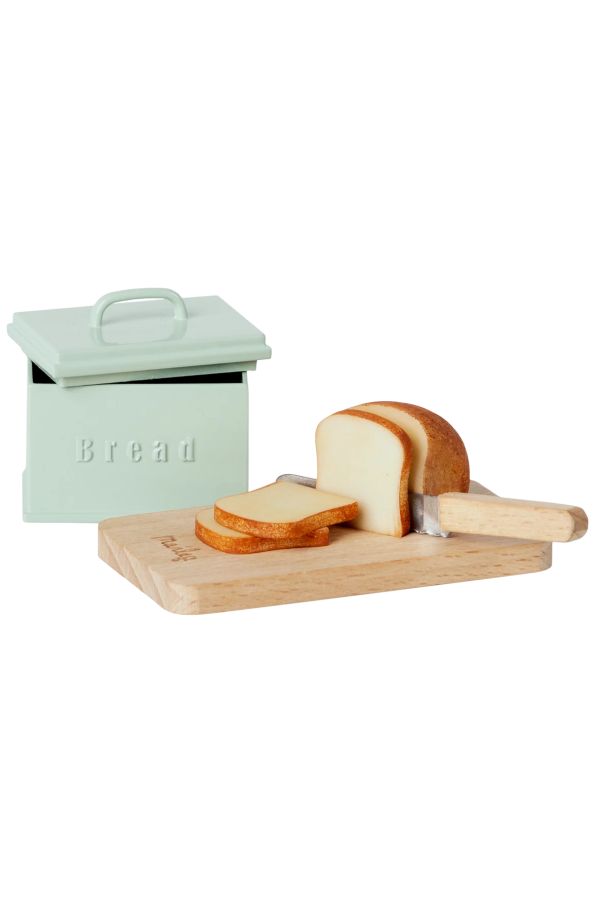 Maileg Mouse Kitchen Bread Box with Utensils, Miniature - Mint