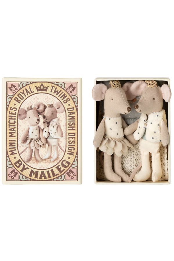 KIDS Maileg Mouse Royal Twins Little Brother and Sister in Matchbox Dolls - Multicolour