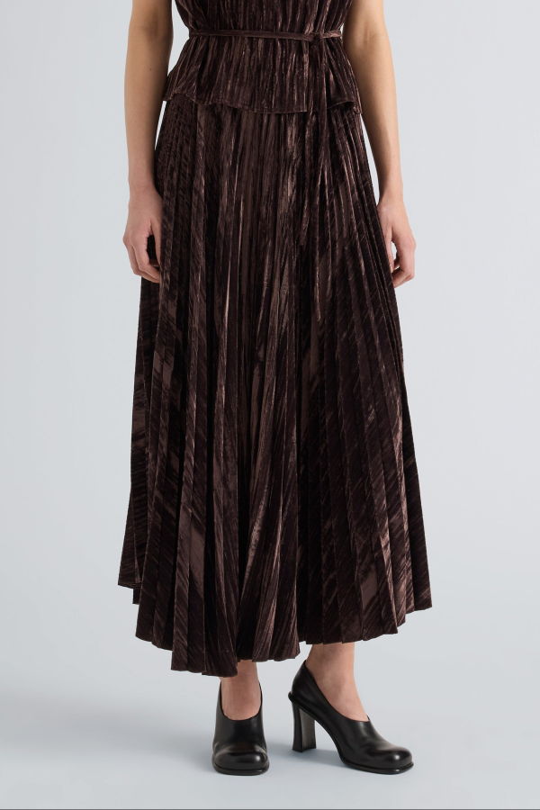 Proenza Schouler Daphne Skirt in Crushed Velvet - Coffee