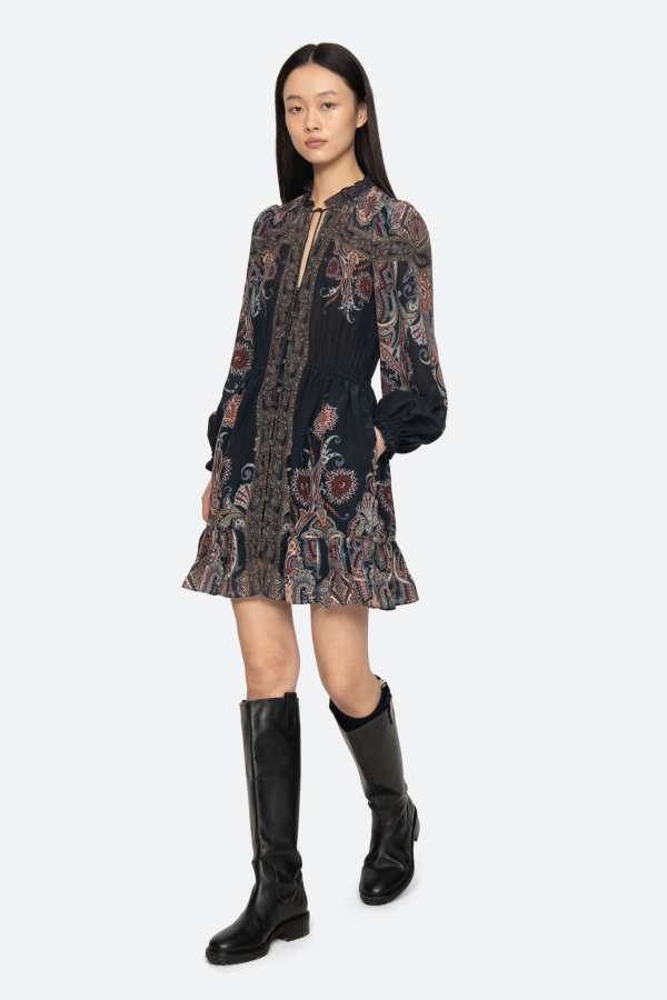 Sea NY Hyacinth Print Long Sleeve Mini Dress - Navy