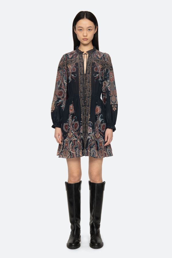 Sea NY Hyacinth Print Long Sleeve Mini Dress - Navy