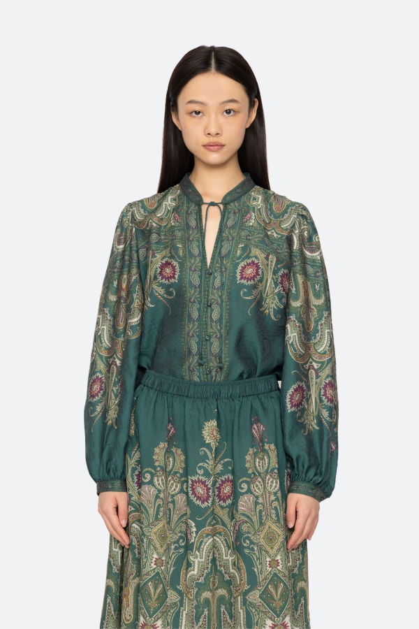 Sea NY Hyacinth Print Long Sleeve Top - Green