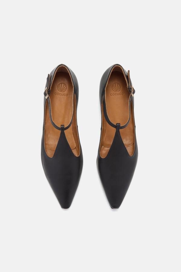 Coclico Celeste T-Strap Flat - Black Leather