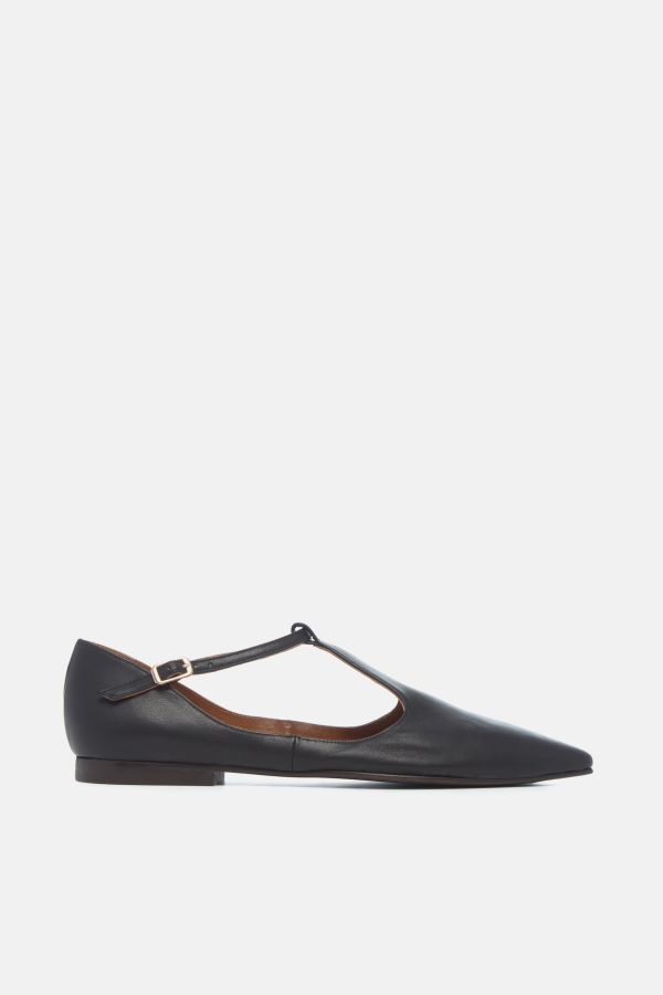 Coclico Celeste T-Strap Flat - Black Leather