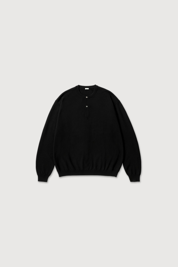 A.Presse Wool Knit Henley Neck Sweater - Black