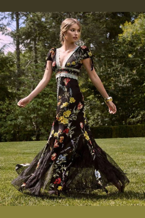 Alice + Olivia Rose Button Front Maxi Dress