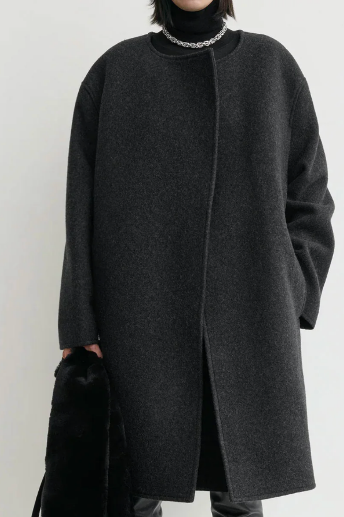 Totême Collarless Felt Coat - Image 2 of 4