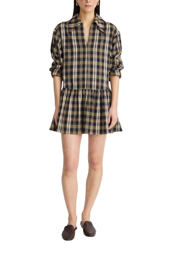 Apiece Apart Romana Mini Dress - Basket Weave Plaid