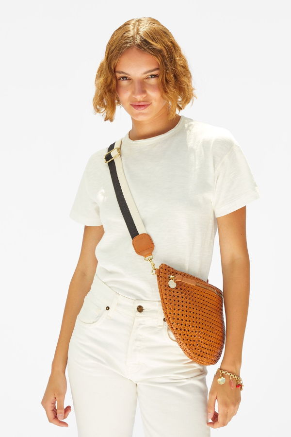 Clare V. Adjustable Crossbody Strap - Black/Cream/Cuoio