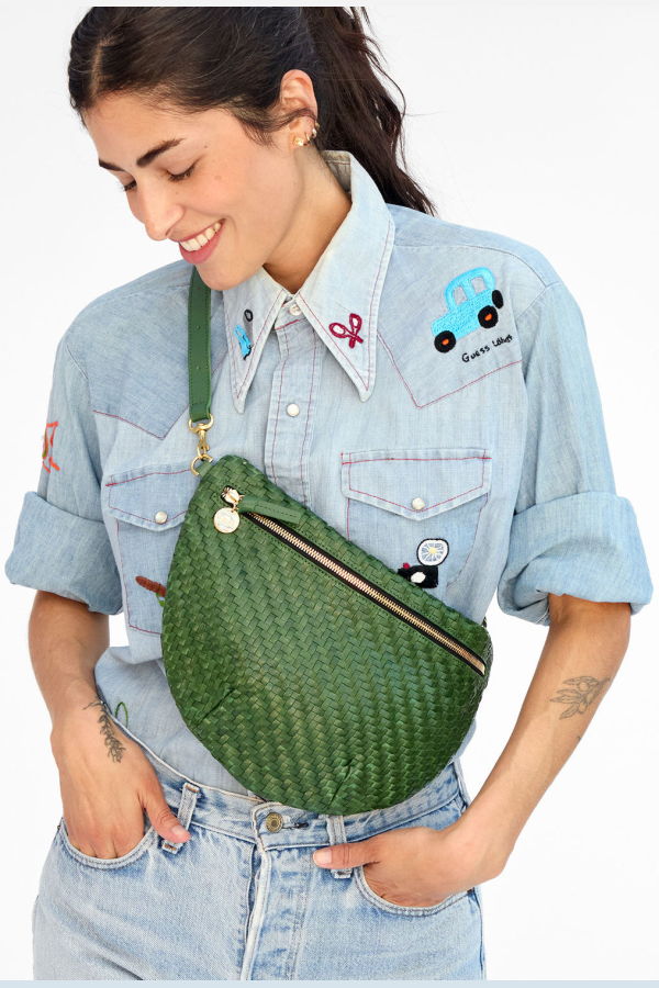 Clare V. Grande Fanny - Evergreen Woven Zig Zag