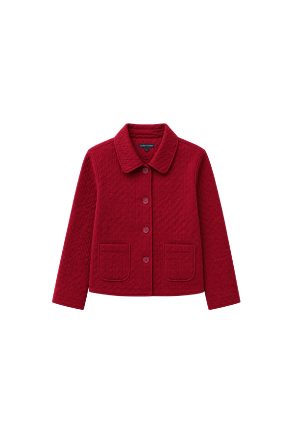ELLIOTT LAUREN Cable Button Front Jacket - Burgundy