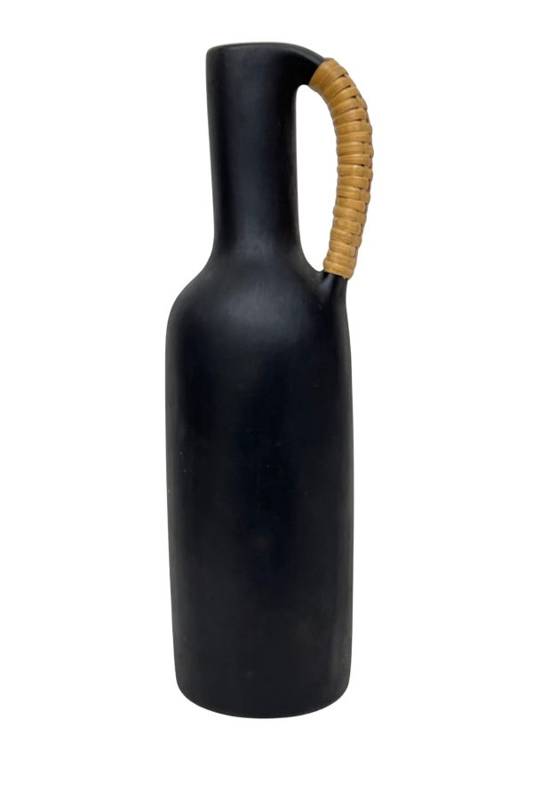 Nimmit Longpi Black Stone Pottery Vase With Wicker Handle