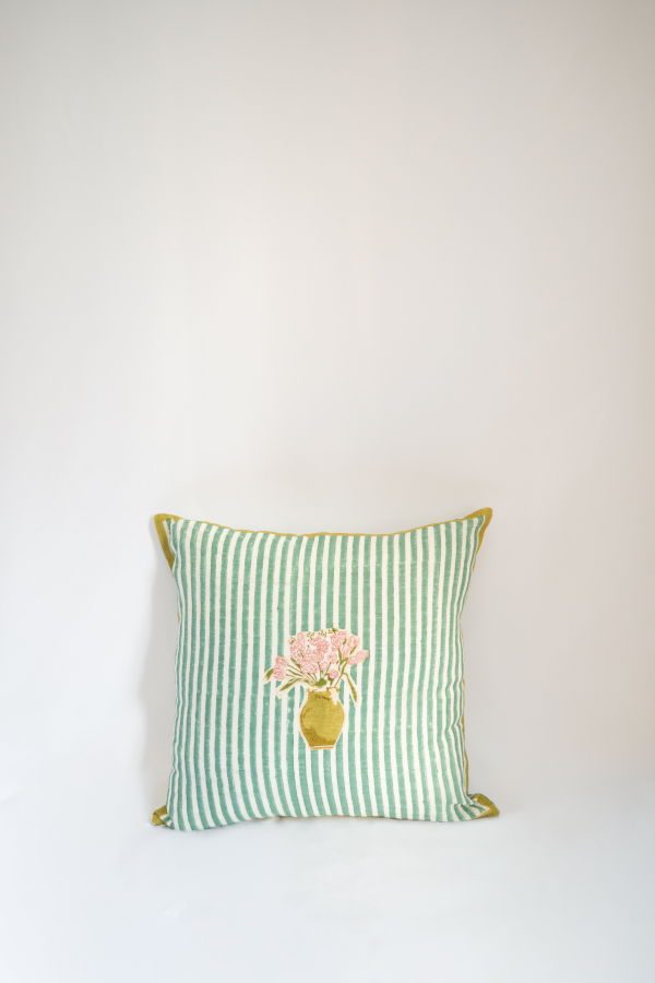 A RIVER Mona's Flower Hand Block Printed Pillow Cover