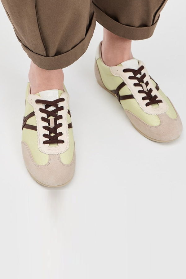 Veronica Beard Riviera Nylon Sneaker - Pistachio / Dark Brown