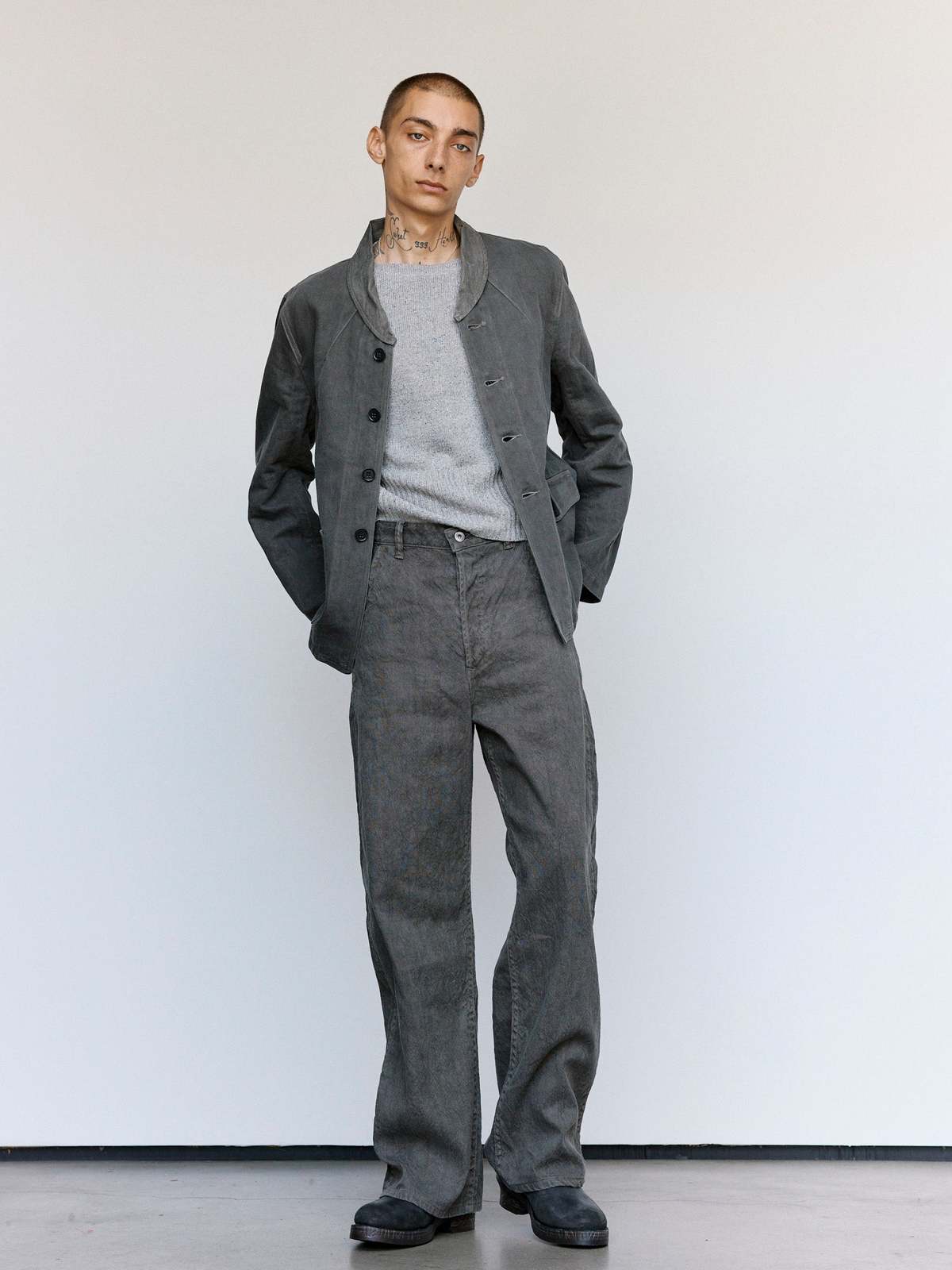 Taiga Takahashi Lot.327 Sumi Cotton Modified Shawl Collar Jacket