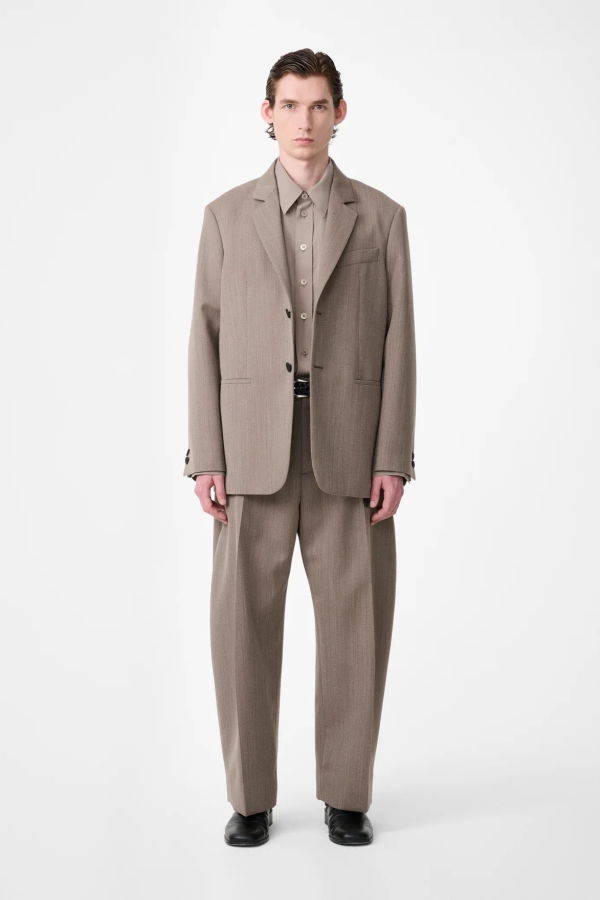 Studio Nicholson Fume Full Length Curved Leg Pant - Bark Melange