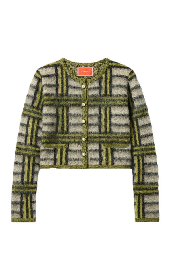 La Double J Check Cardigan - Multicolor Ecru/Light Green