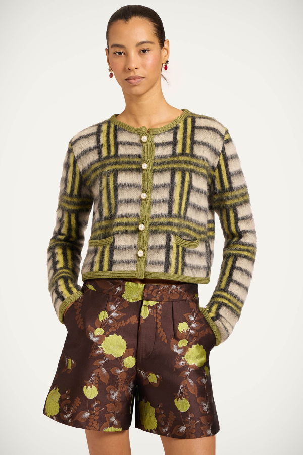 La Double J Check Cardigan - Multicolor Ecru/Light Green