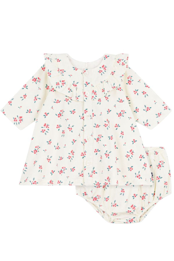 KIDS Petit Bateau Baby Dress With Bloomers Floral Print - Cream