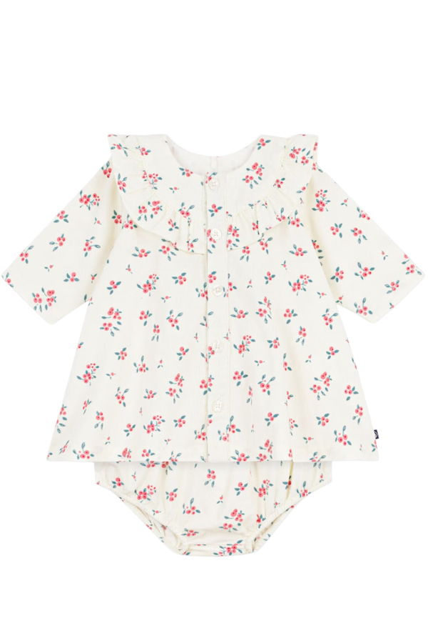 KIDS Petit Bateau Baby Dress With Bloomers Floral Print - Cream