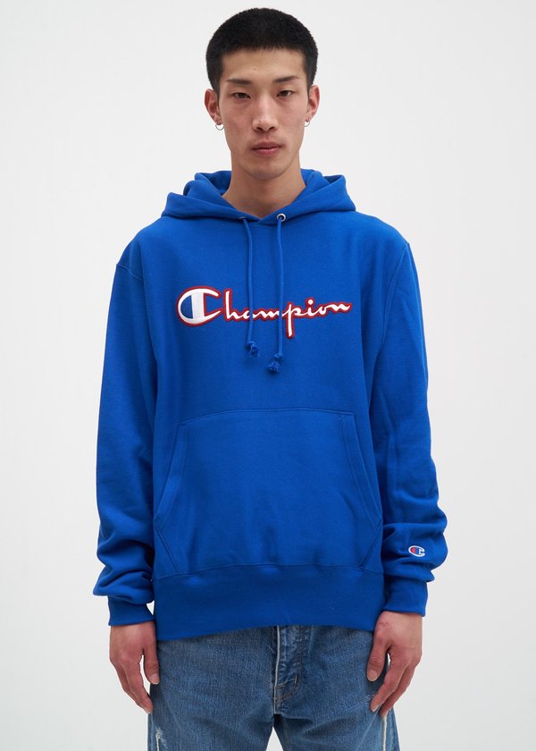 Champion Reverse Weave Scripture Hoodie - Blue