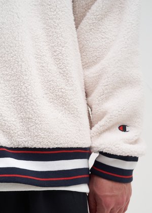 champion cream sherpa baseball jacket
