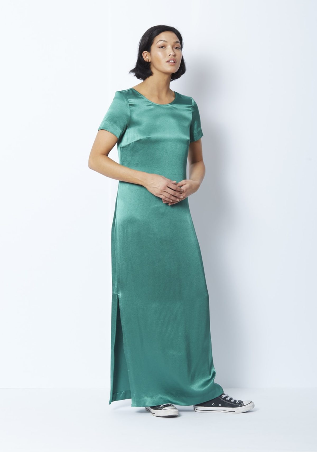 kelly green satin dress Sleeveless Spaghetti Strap Long Dress – Boho A-Line Mid-Calf Dress in Black | Women's Boho Fashion | L