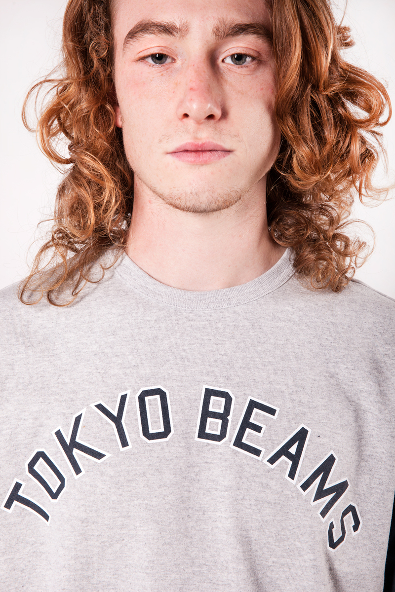 Champion S\S Crewneck x Beams Tee - Heather Grey/Blue