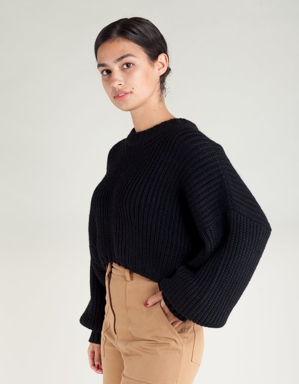 First Rite Crop Crew Sweater - Black 