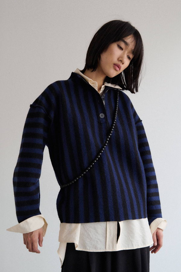 Rus Shikai Polo Sweater - Midnight Blue / Black