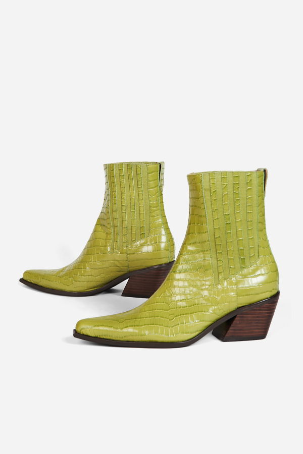 "INTENTIONALLY __________." Hillary Croc Heeled Boot - Apple/Ojai